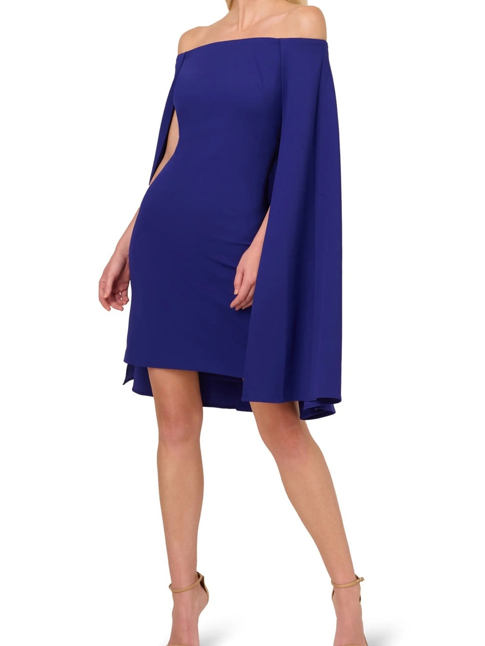 Adrianna Papell Off Shoulder Cape Sheath Crepe Dress - 16W